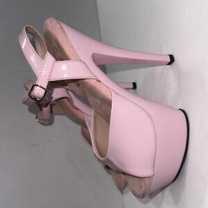 Pleaser KISS Heels Pink Platform Ankle Strap Stilettos Stripper Dancing Shoes 7